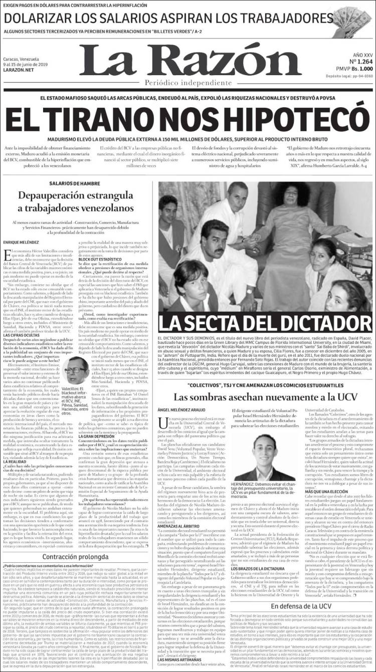 Portada de La Razón  (Venezuela)