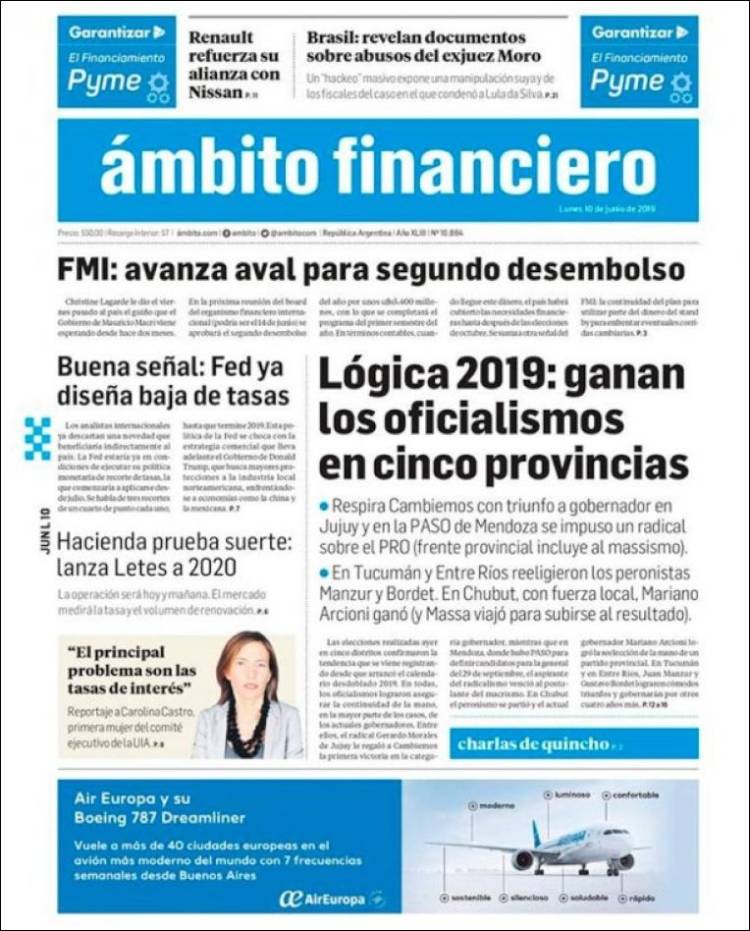 Portada de Diario Ambito Financiero (Argentina)