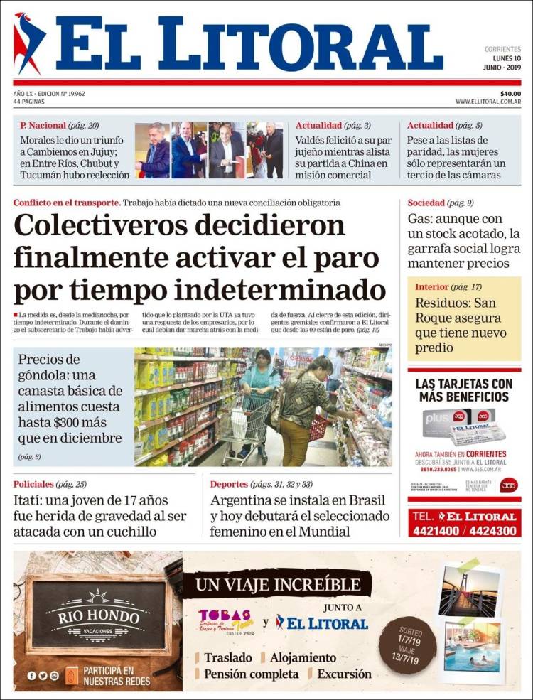 Portada de El Litoral Corrientes (Argentina)
