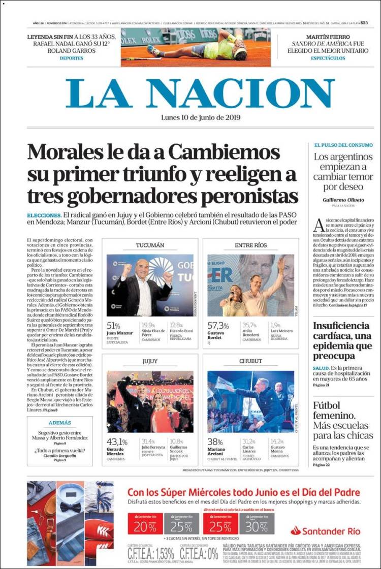 Portada de La Nación (Argentina)