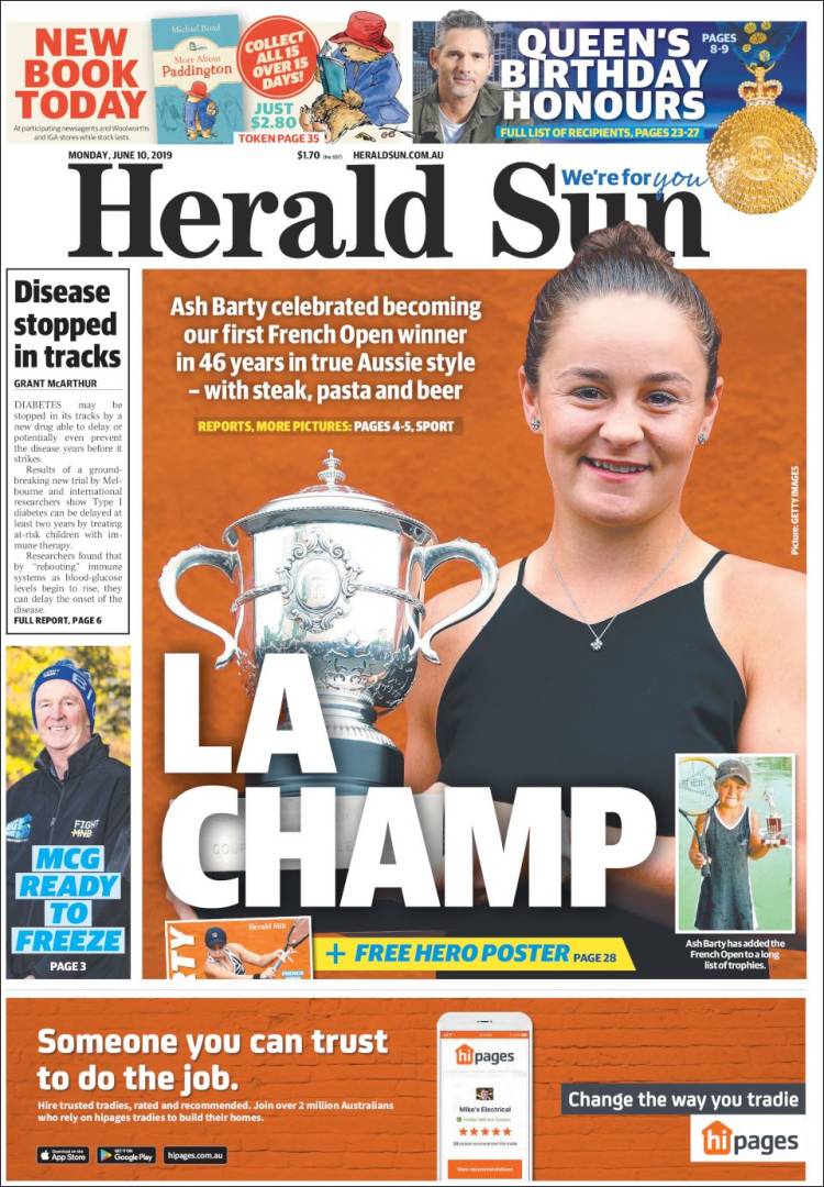 Portada de Herald Sun (Australia)