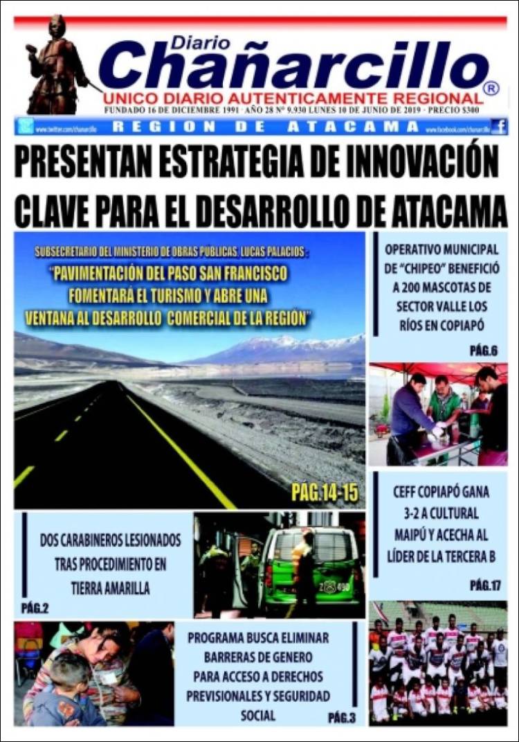 Portada de Diario Chañarcillo (Chile)