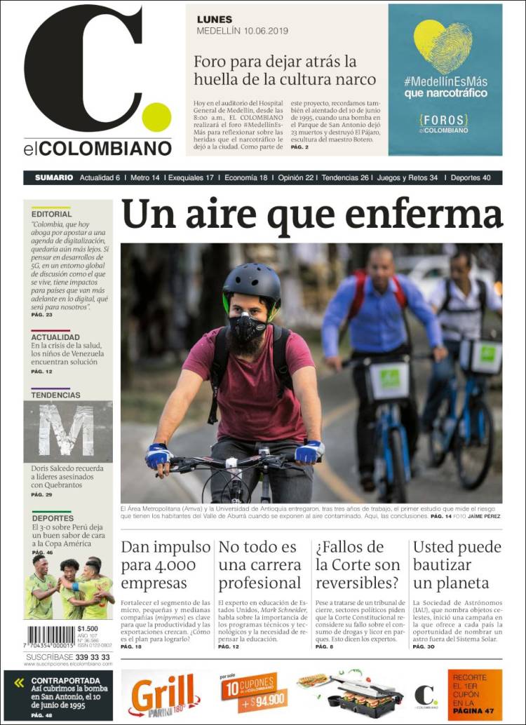 Portada de El Colombiano (Colombia)