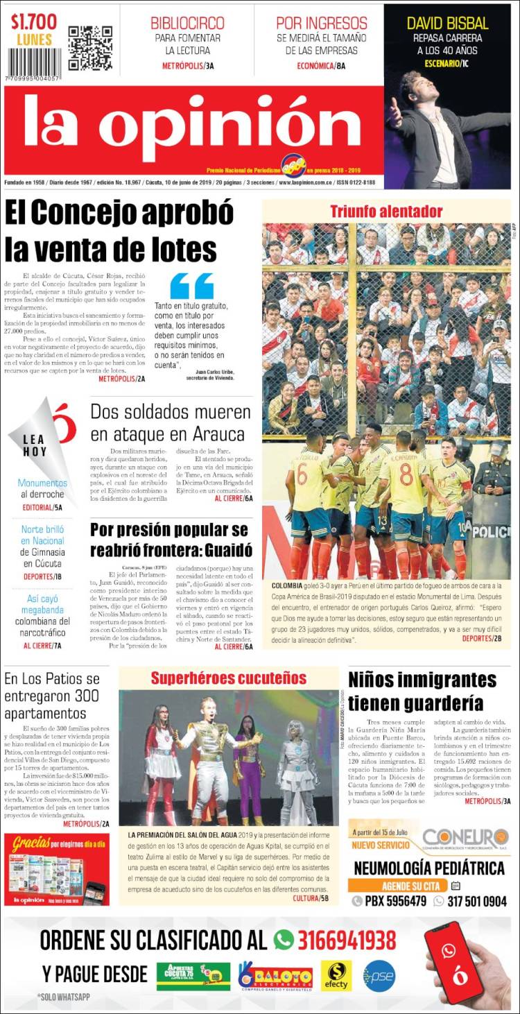 Portada de Diario La Opinion (Colombia)