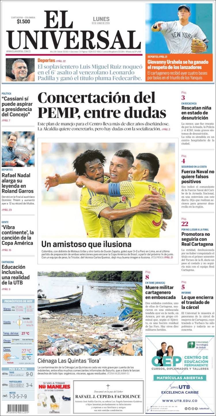 Portada de El Universal (Colombia)