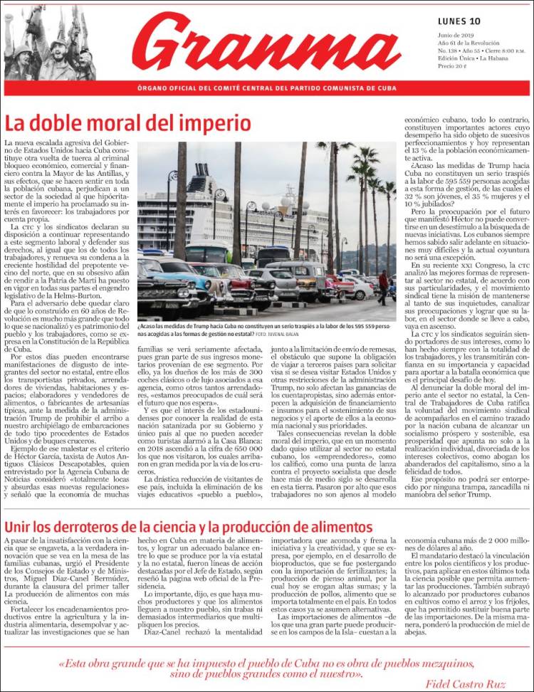 Portada de Granma (Cuba)