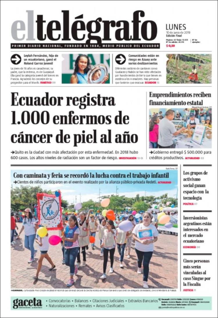 Portada de El Telégrafo (Ecuador)