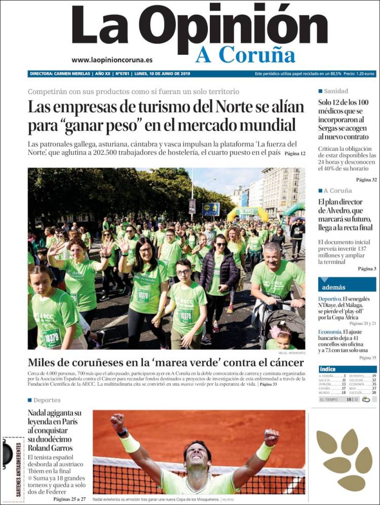 Portada de La Opinión de A Coruña (Espa&ntilde;a)