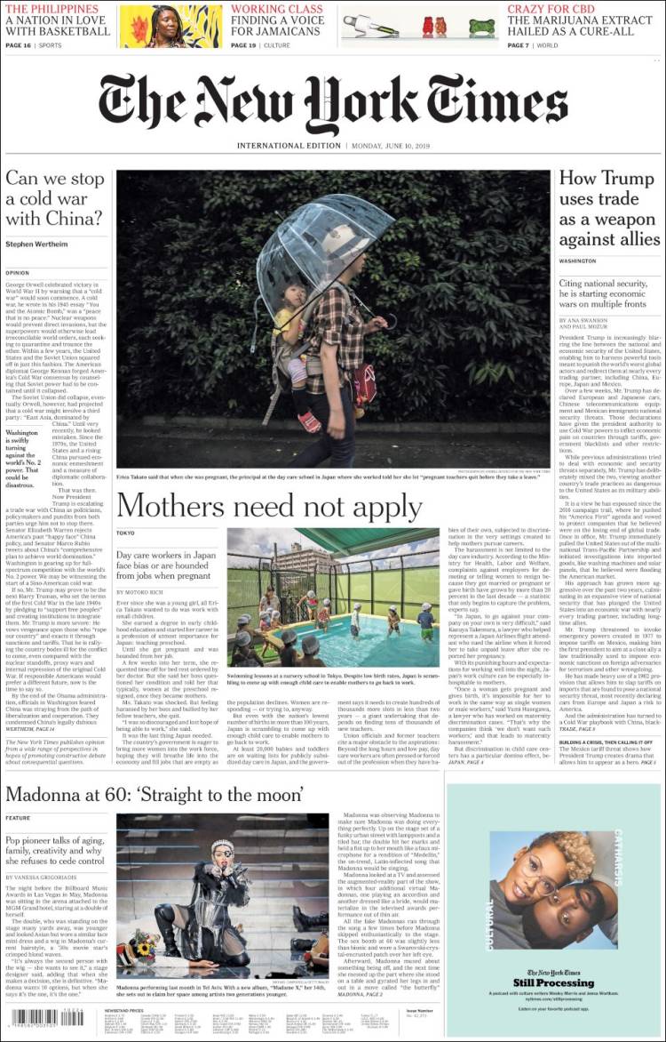 Portada de International New York Times (Europa)