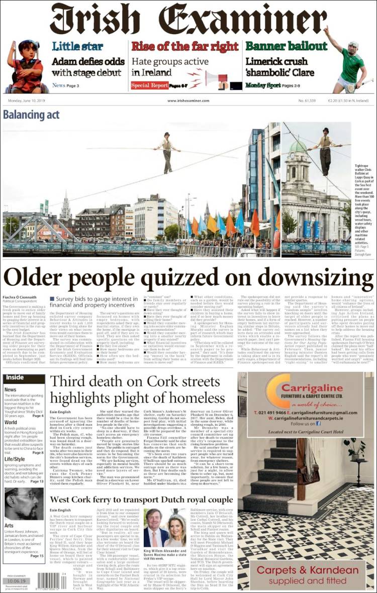 Portada de Irish Examiner (Irlanda)