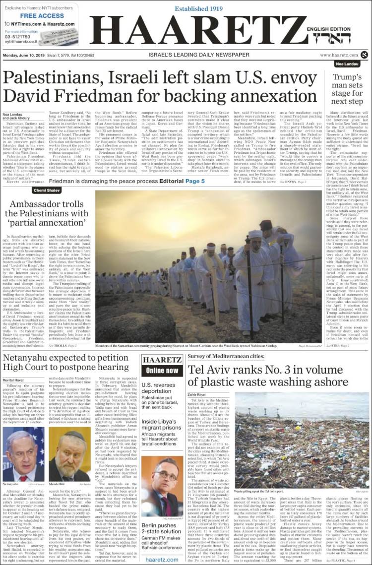 Portada de Haaretz (Israel)