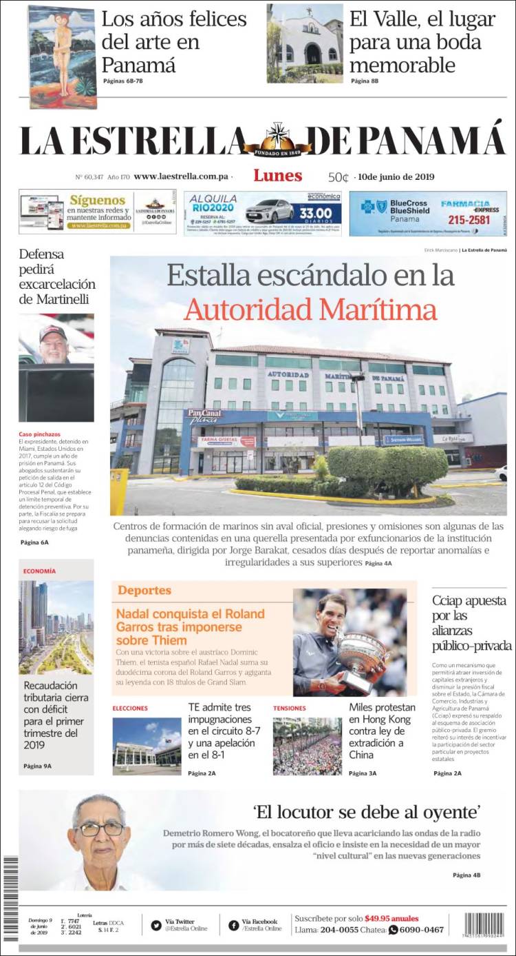 Portada de La Estrella de Panamá (Panama)