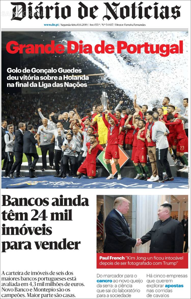 Portada de Diário de Noticias (Portugal)