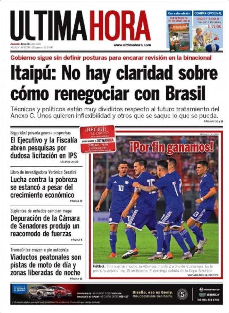 Portada de Última Hora (Paraguay)