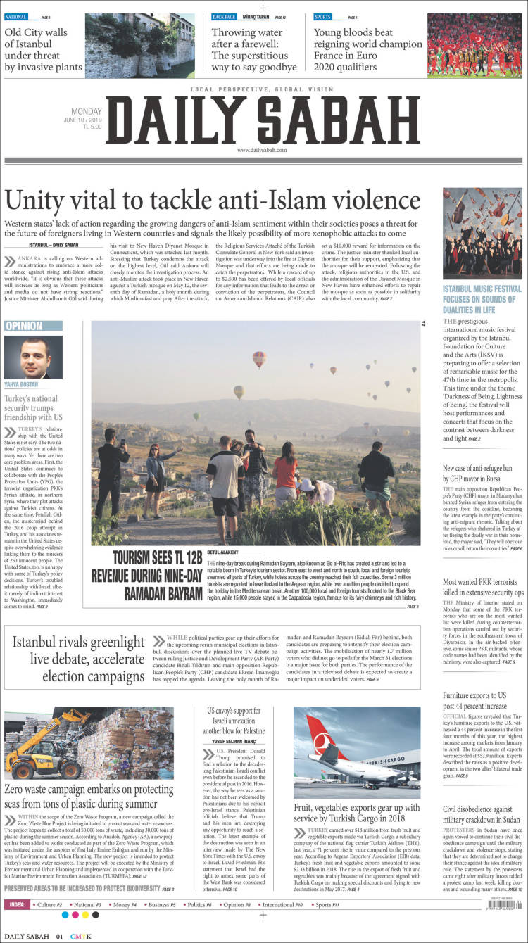 Portada de Daily Sabah (Turqu&iacute;a)
