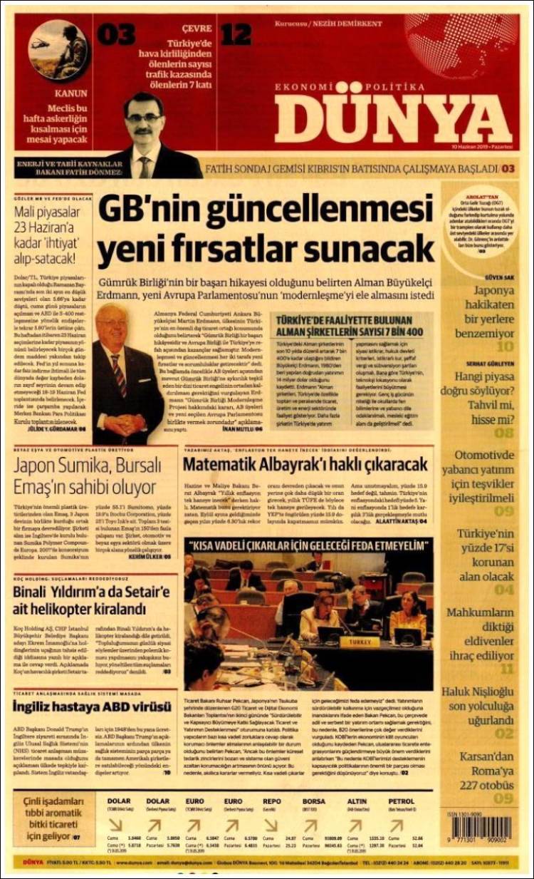 Portada de Dünya (Turqu&iacute;a)