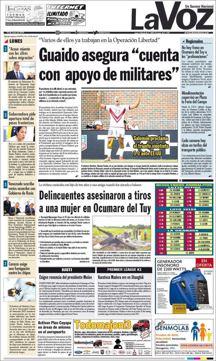 Portada de Diario La Voz (Venezuela)