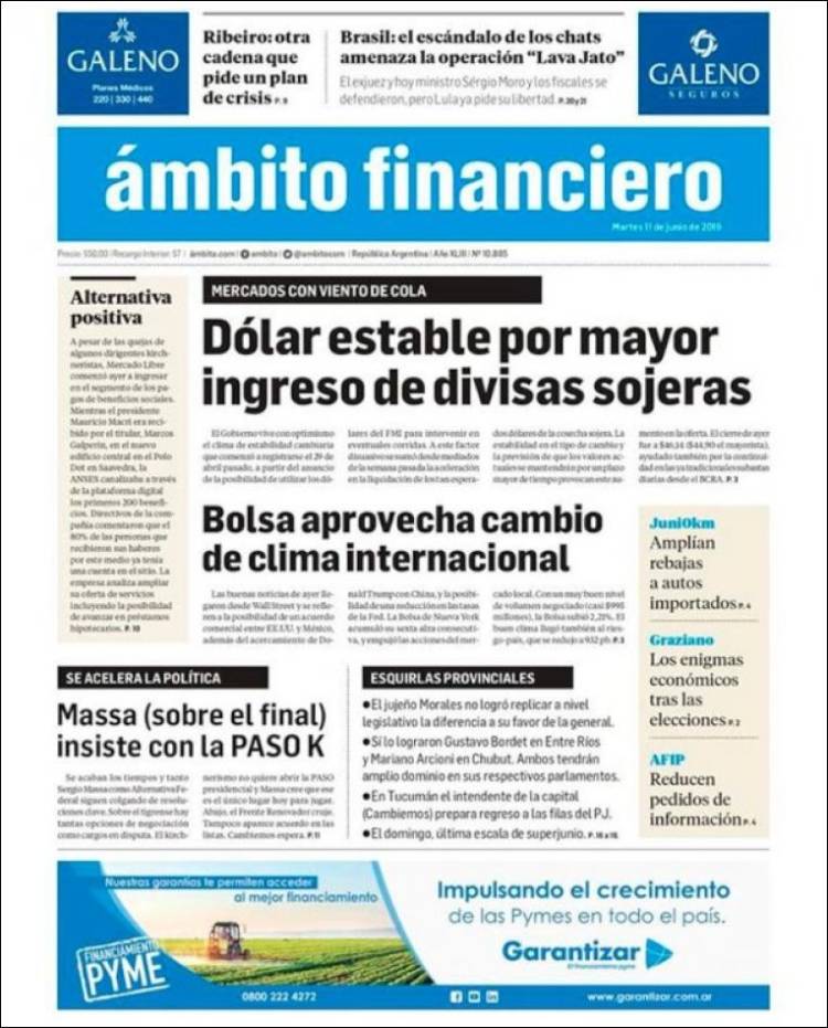 Portada de Diario Ambito Financiero (Argentina)