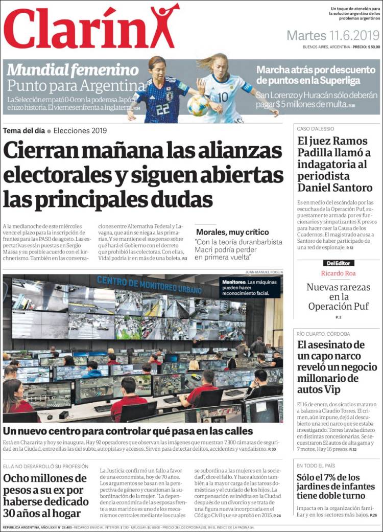 Portada de Clarín (Argentina)
