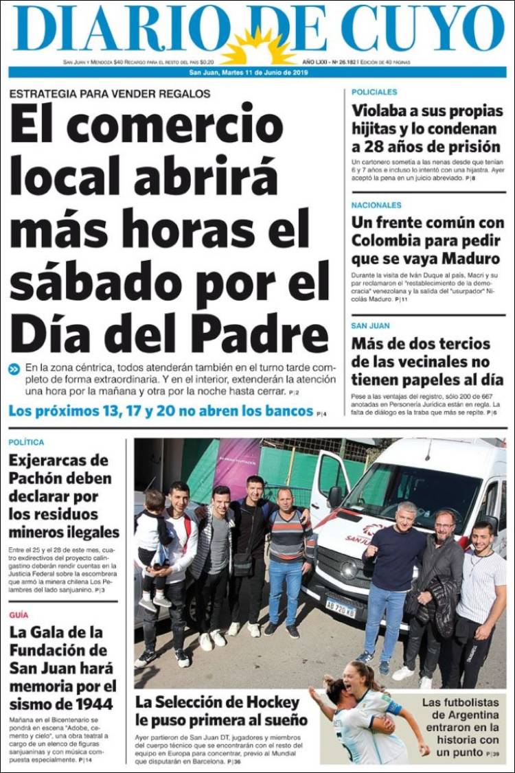 Portada de Diario de Cuyo (Argentina)