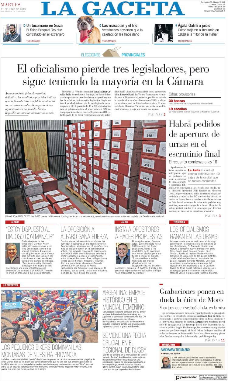 Portada de La Gaceta (Argentina)