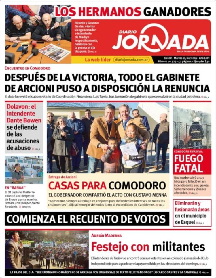 Portada de Diario Jornada en la Patagonia (Argentina)