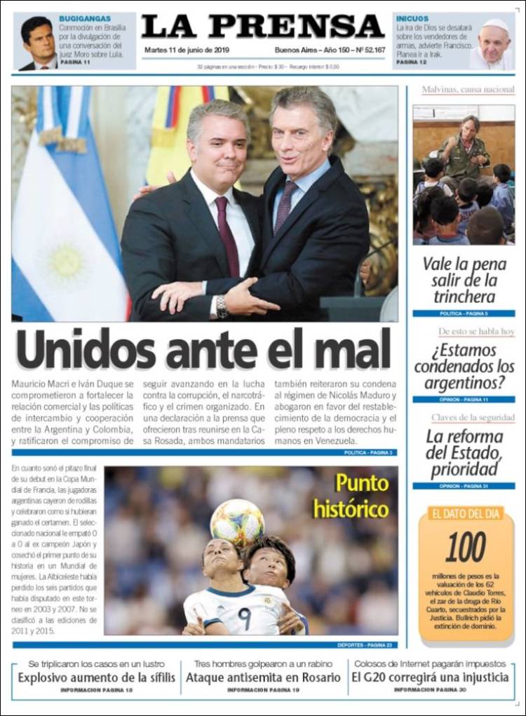 Portada de La Prensa (Argentina)
