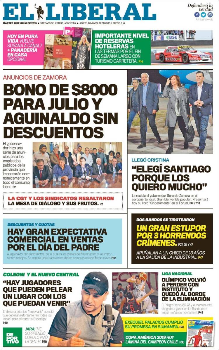 Portada de Diario El Liberal (Argentina)