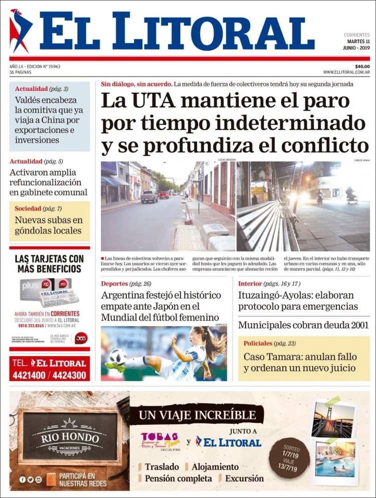 Portada de El Litoral Corrientes (Argentina)