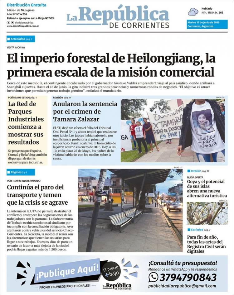 Portada de La República de Corrientes (Argentina)