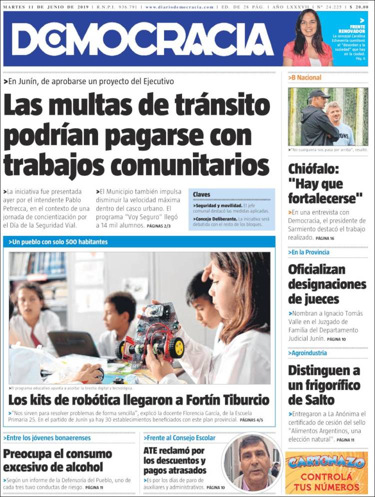 Portada de Diario Democracia (Argentina)
