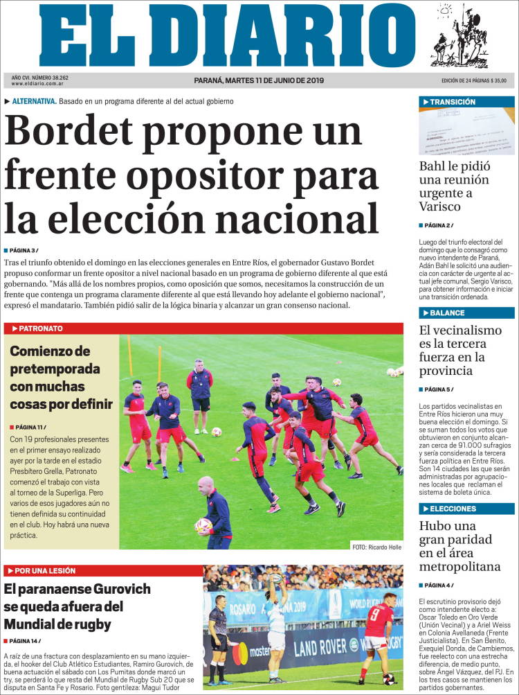 Portada de El Diario de Paraná (Argentina)