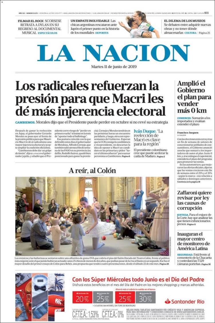 Portada de La Nación (Argentina)