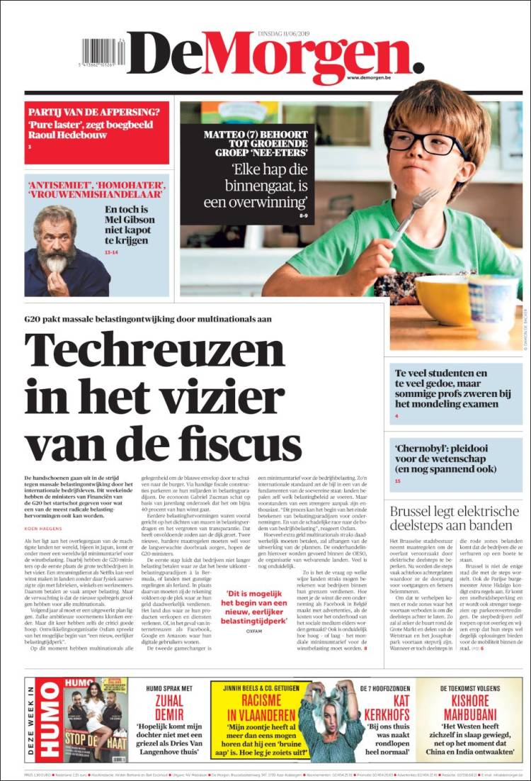 Portada de De Morgen (B&eacute;lgica)