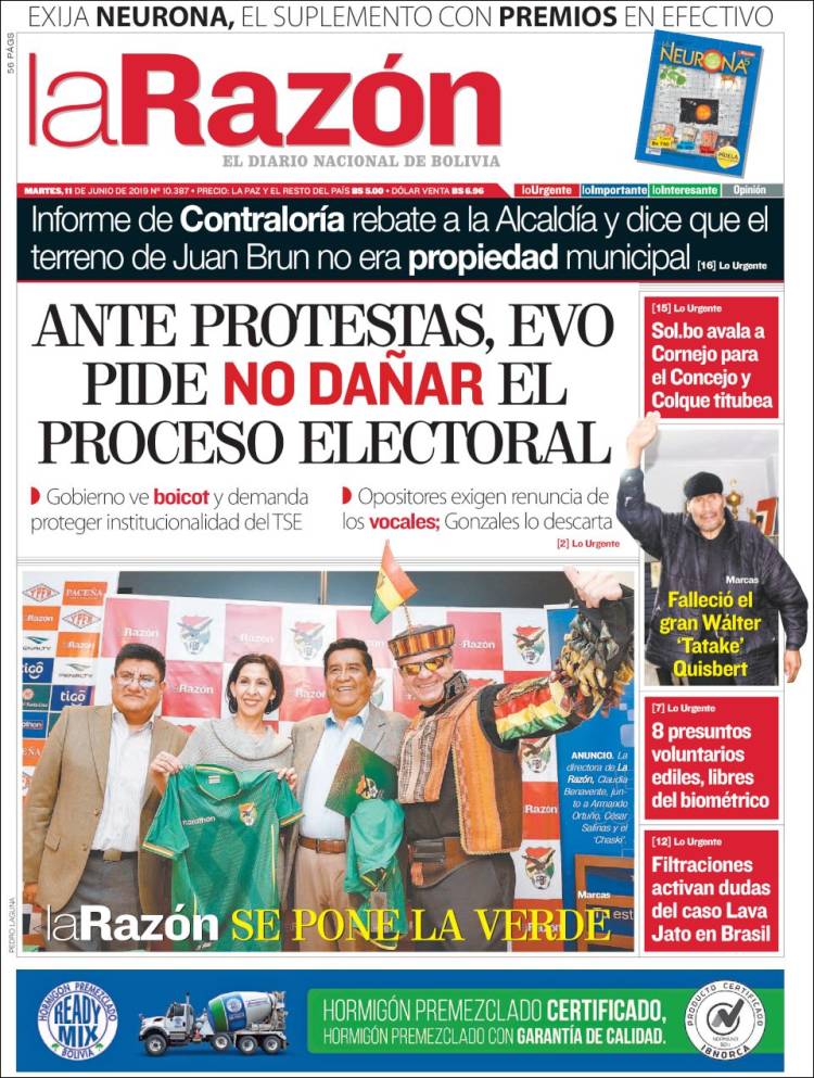 Portada de La Razón (Bolivia)