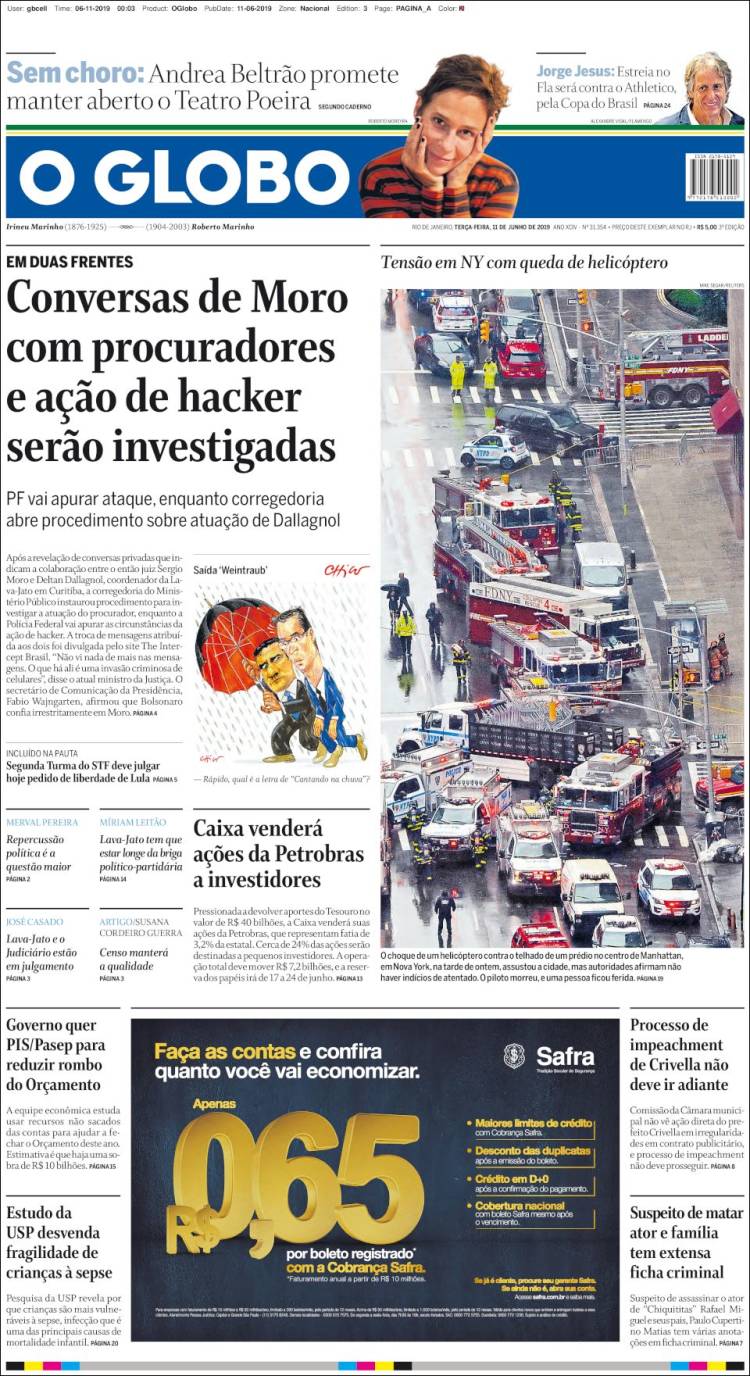 Portada de O Globo (Brasil)