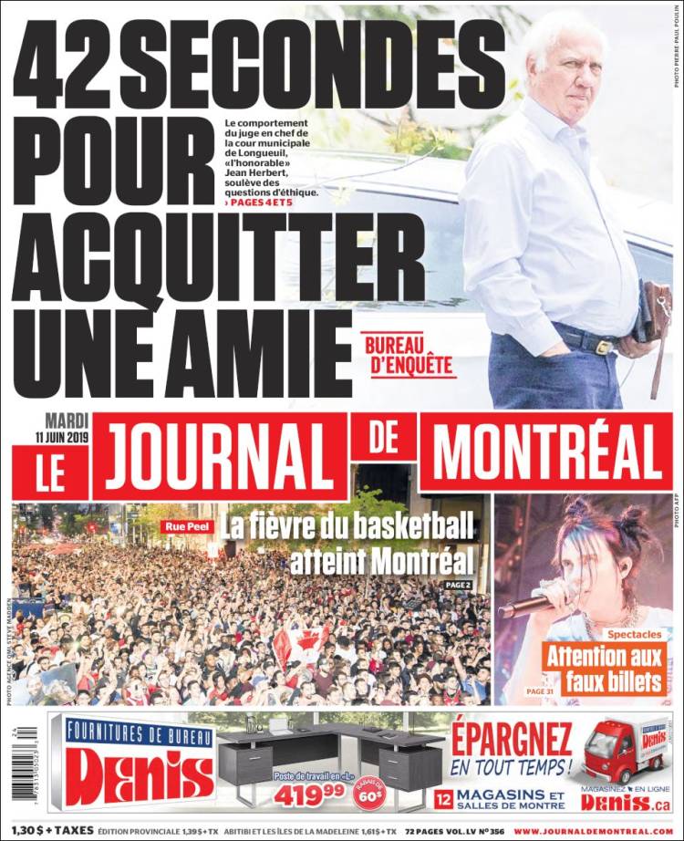 Portada de Le Journal de Montréal (Canada)