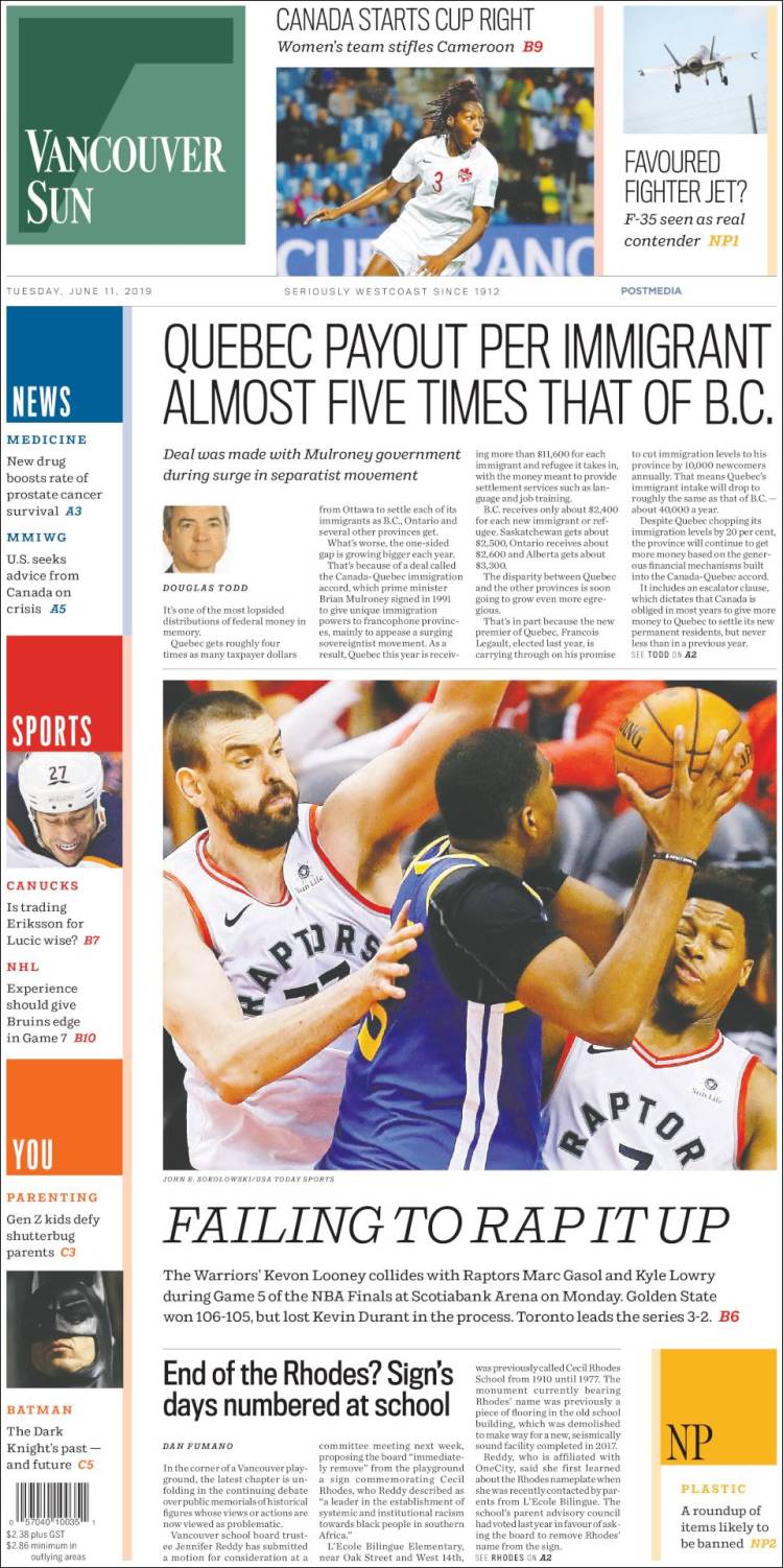 Portada de The Vancouver Sun (Canada)