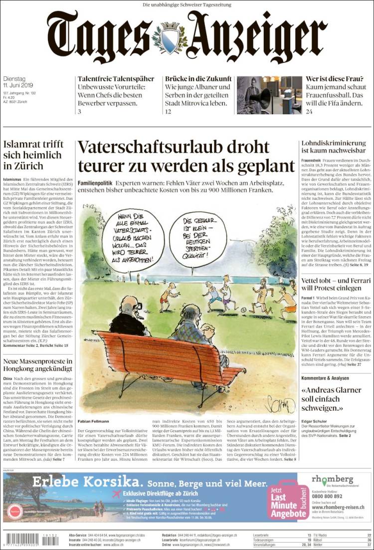 Portada de Tages-Anzeiger (Suiza)