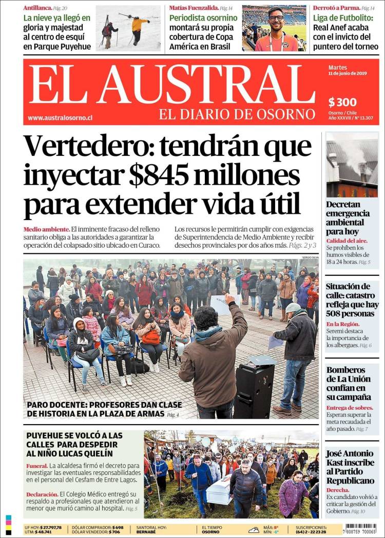 Portada de El Austral de Osorno (Chile)