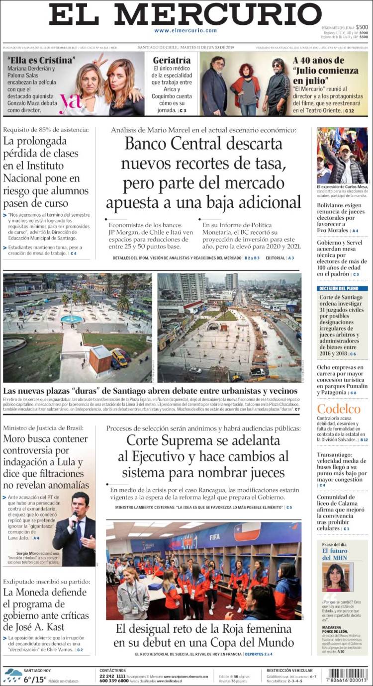 Portada de El Mercurio (Chile)