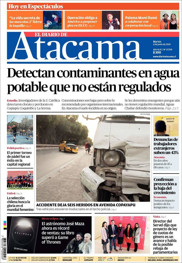 Portada de Diario de Atacama (Chile)