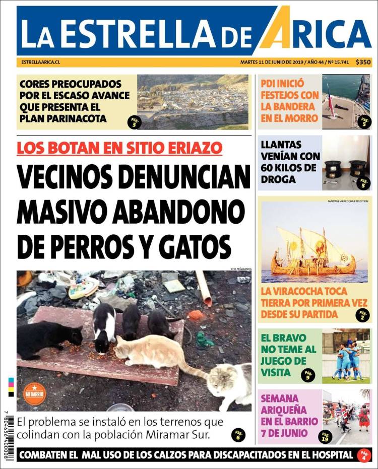 Portada de La Estrella de Arica (Chile)