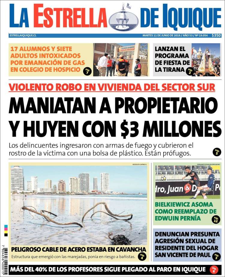 Portada de La Estrella de Iquique (Chile)