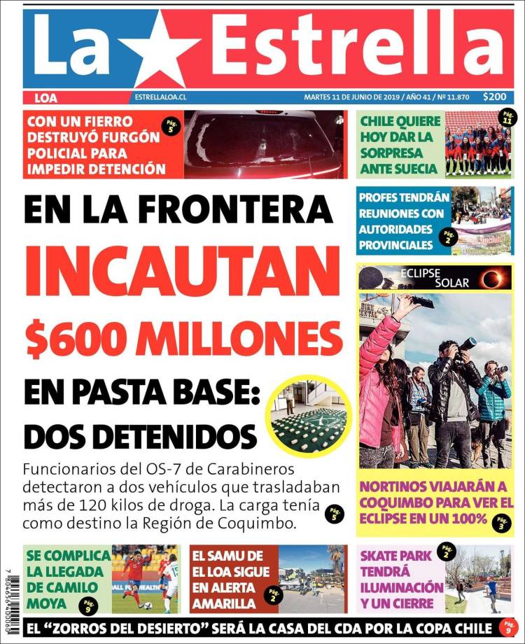 Portada de La Estrella de Loa (Chile)