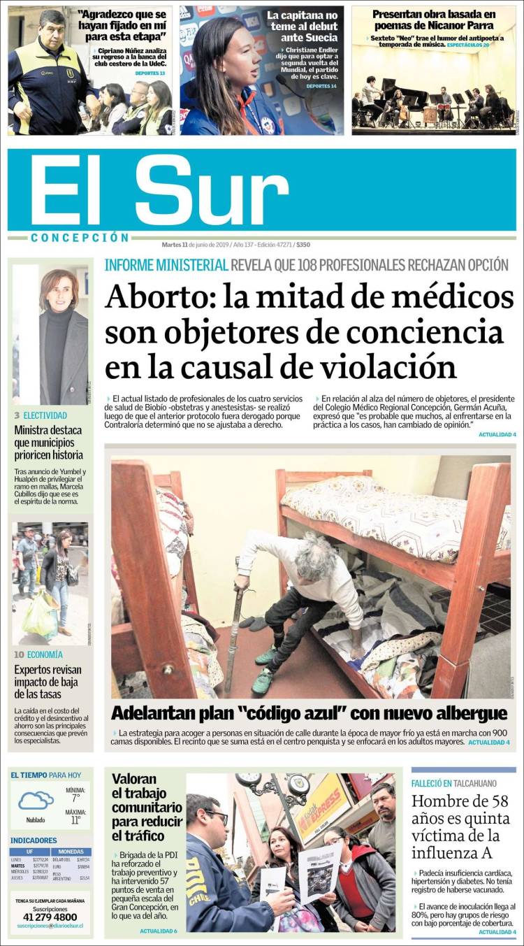 Portada de El Sur (Chile)