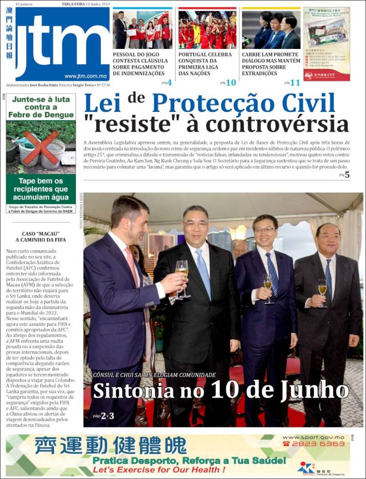 Portada de Jornal Tribuna de Macau (China)