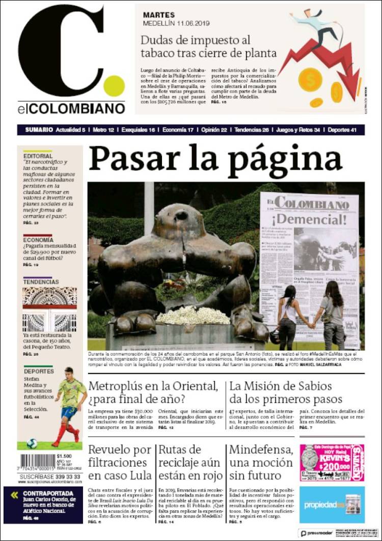 Portada de El Colombiano (Colombia)