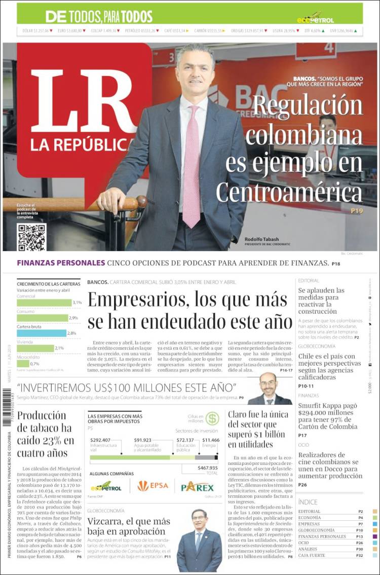 Portada de La Republica (Colombia)