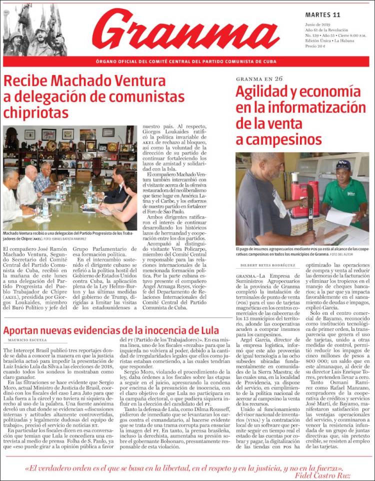 Portada de Granma (Cuba)